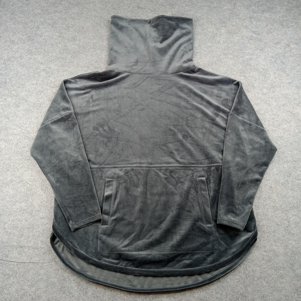 AnyBody Sweatshirt Womens XXS Gray Velour‎ Cowl Neck Pullover Kangaroo Pocket